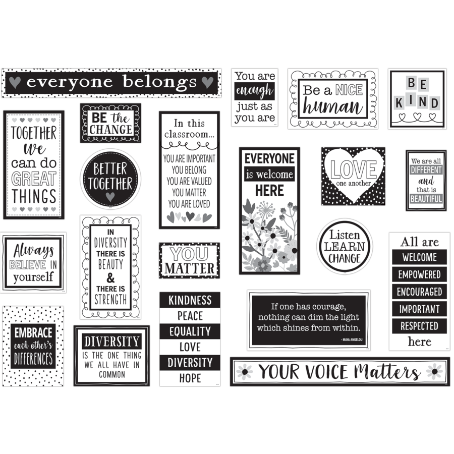 Black and White Celebrate Diversity Mini Bulletin Board Set