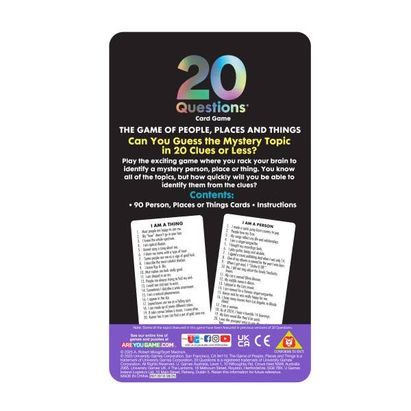 20 Questions Card Game Tin