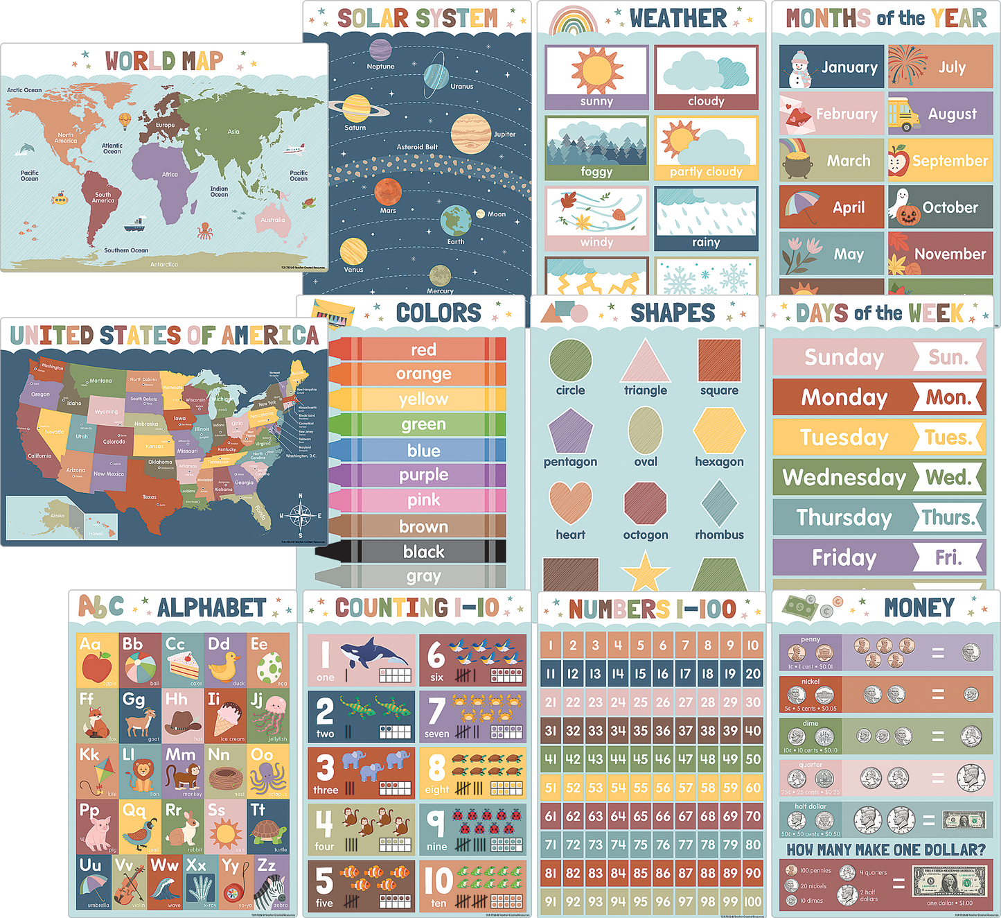 Earth Tones Early Learning Small Poster Pack
