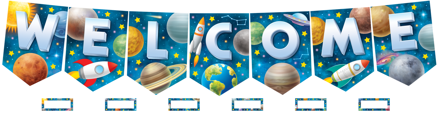 Outer Space Crew Pennants Welcome Bulletin Board