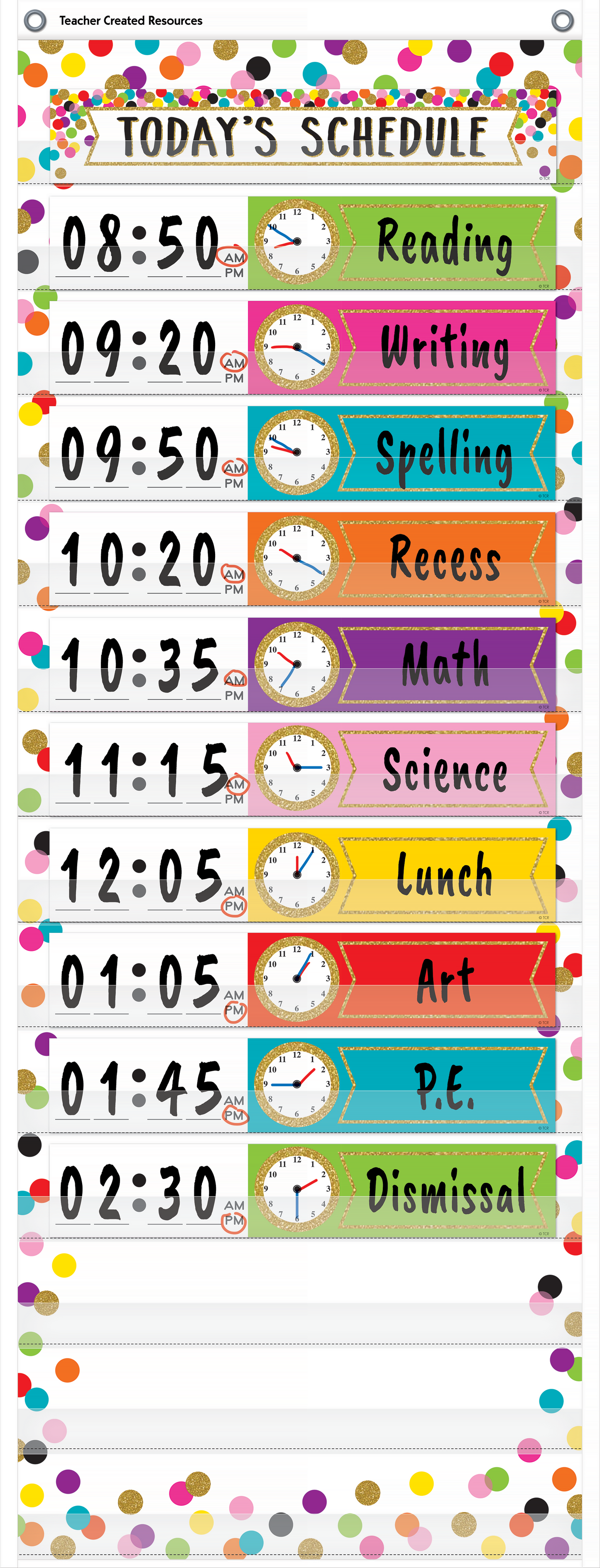 Confetti 14 Pocket Daily Schedule Pocket Chart (13" x 34")