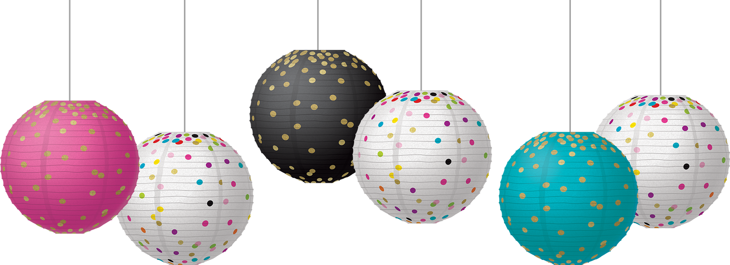 Gold Foil & Confetti 8" Hanging Paper Lanterns