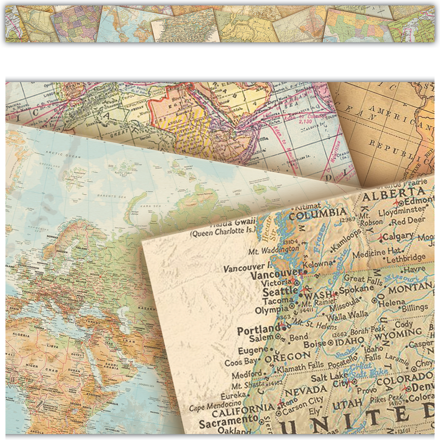 Travel the Map Straight Border Trim