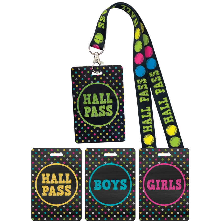 Chalkboard Brights Hall Pass Lanyards