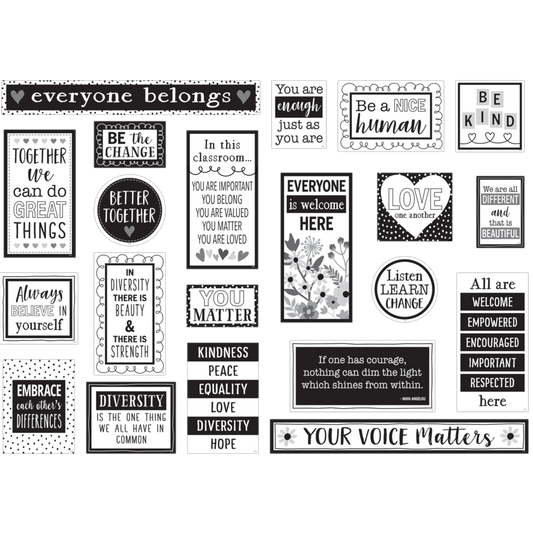 Black and White Celebrate Diversity Mini Bulletin Board Set