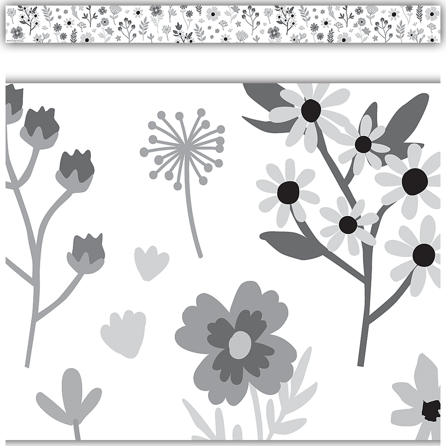 Black and White Floral Straight Border