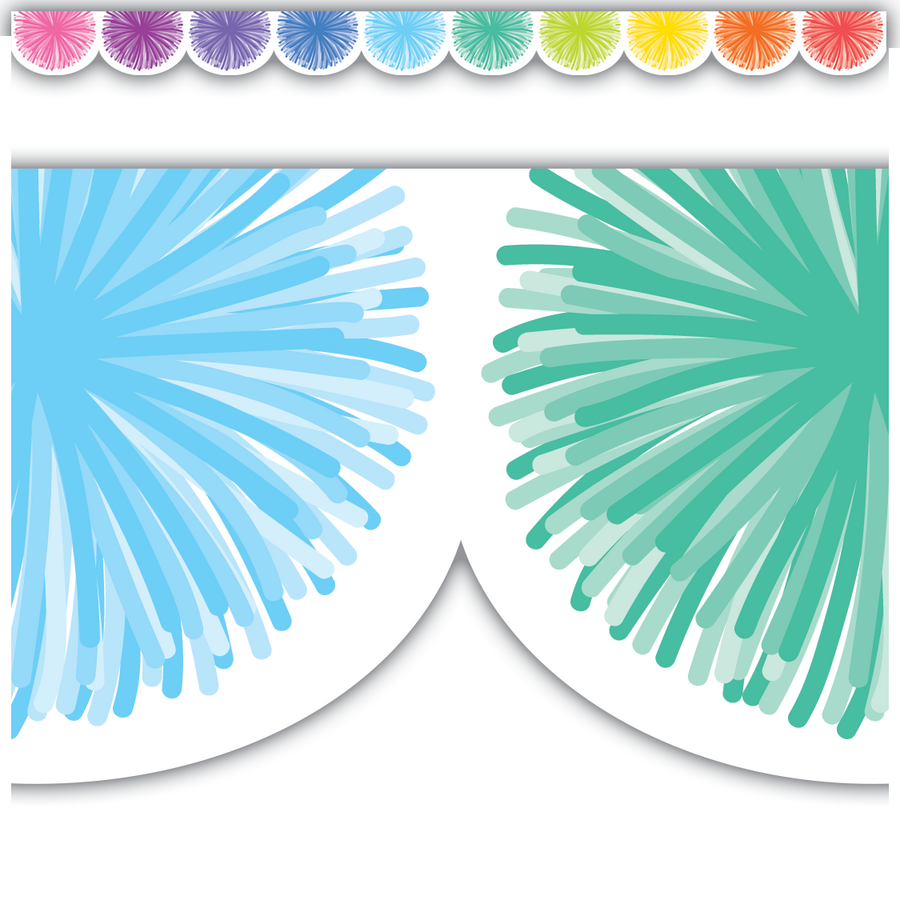 Colorful Poms Scalloped Die-Cut Border