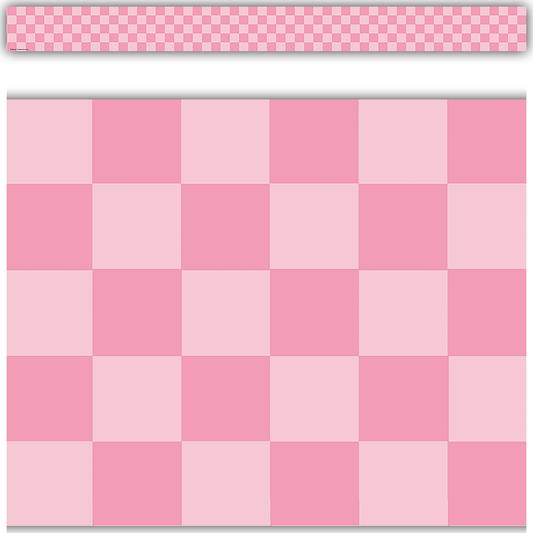 Cool for School Pink Checkers Straight Border Trim