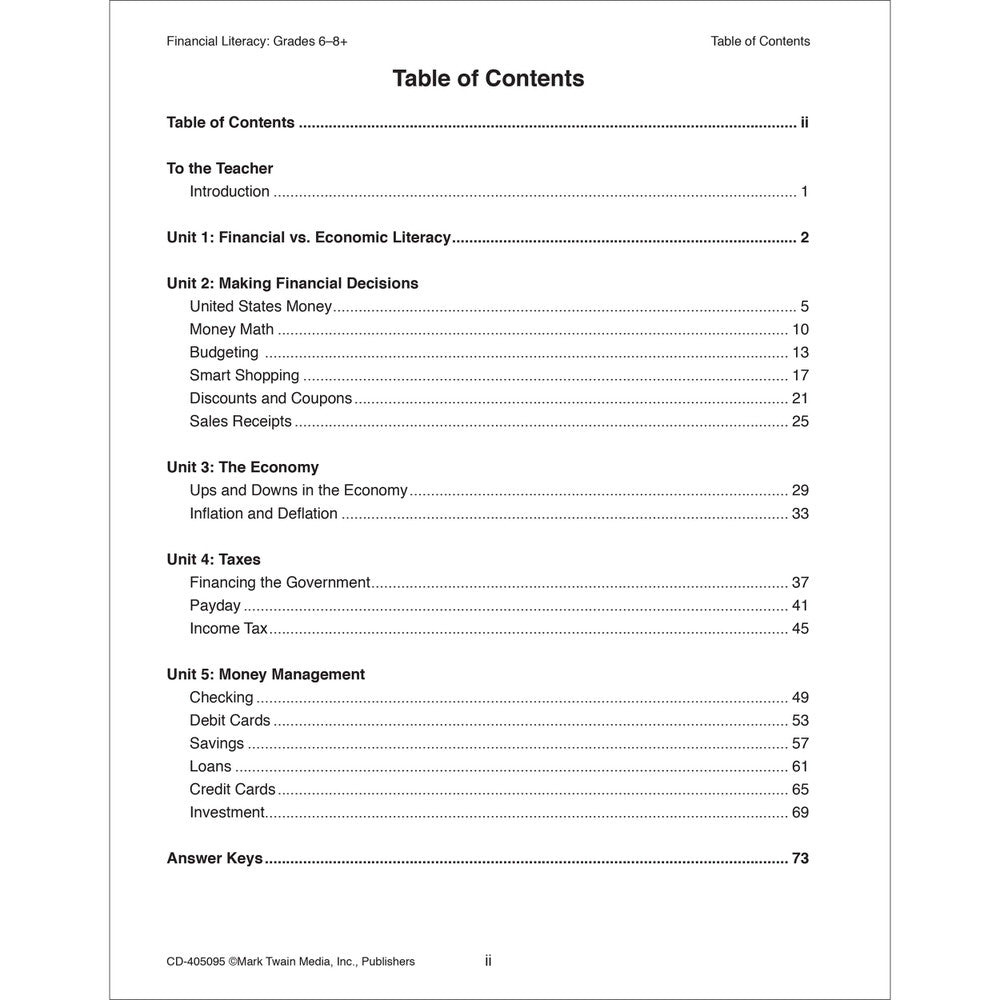 Financial Literacy Workbook Grades 6+