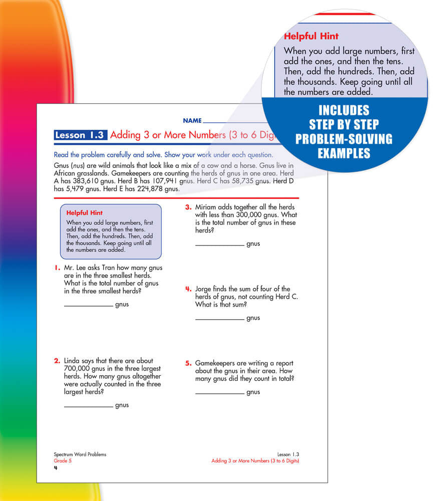 Spectrum Word Problems Grade 5