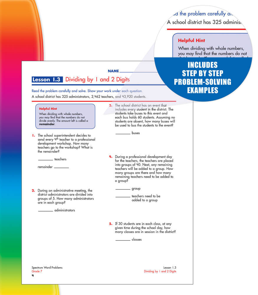 Spectrum Word Problems Grade 7