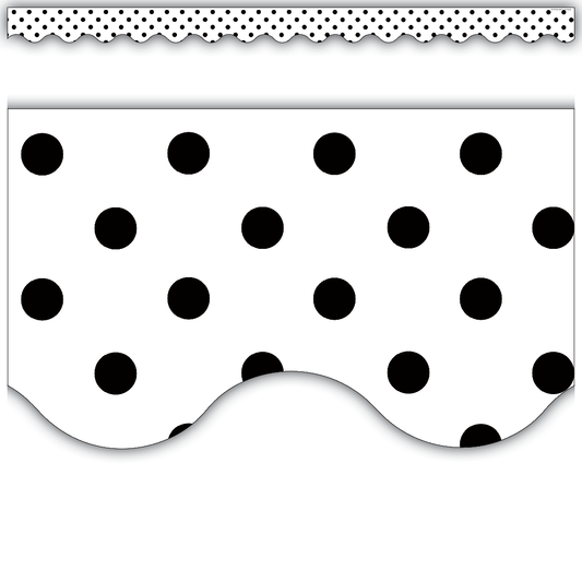 Black Polka Dots on White Scalloped Border Trim