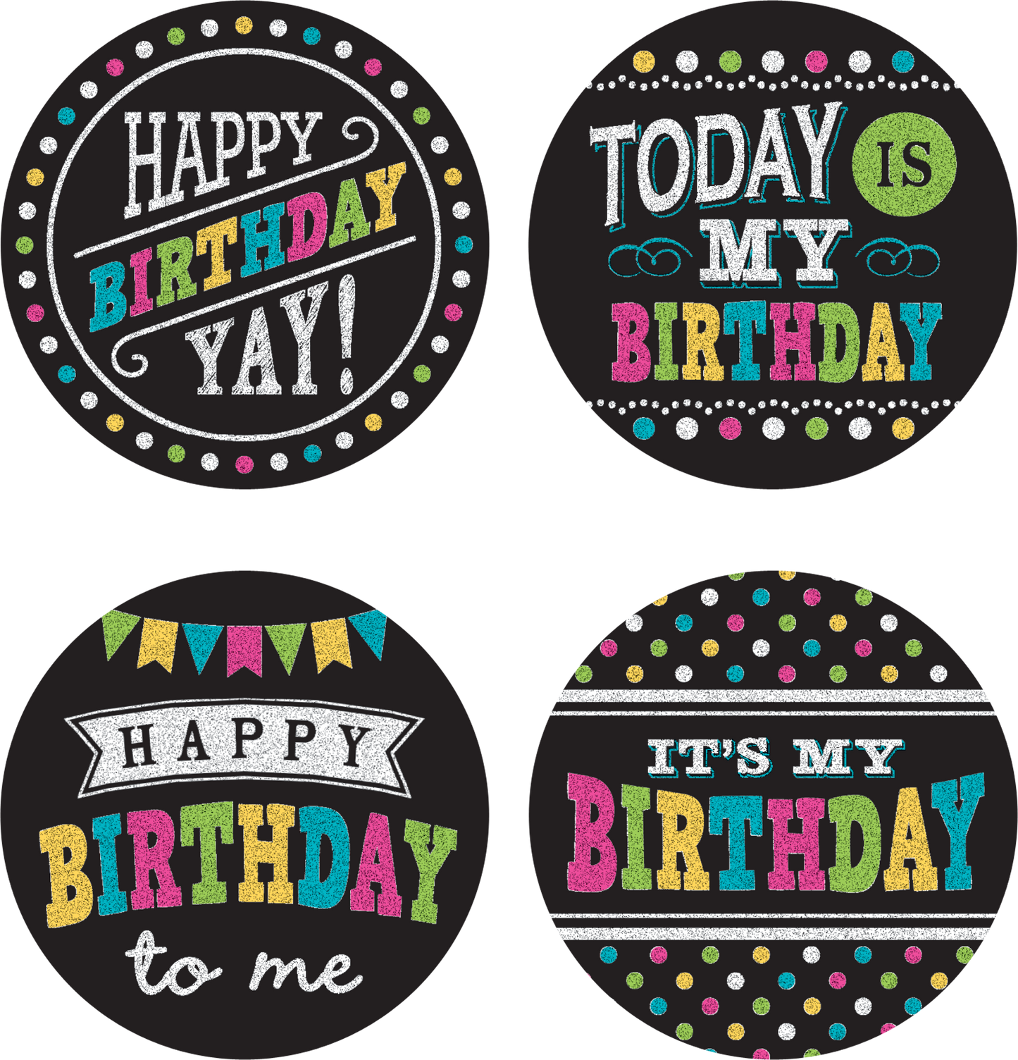 Chalkboard Brights Happy Birthday Wear ’Em Badges