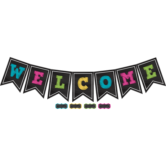 Chalkboard Brights Pennants Welcome Bulletin Board