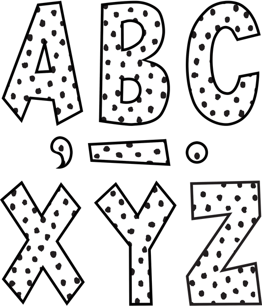 Black Painted Dots on White 7" Fun Font Letters