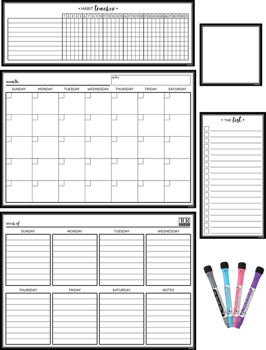 Black & White Dry-Erase Magnetic Calendar Set