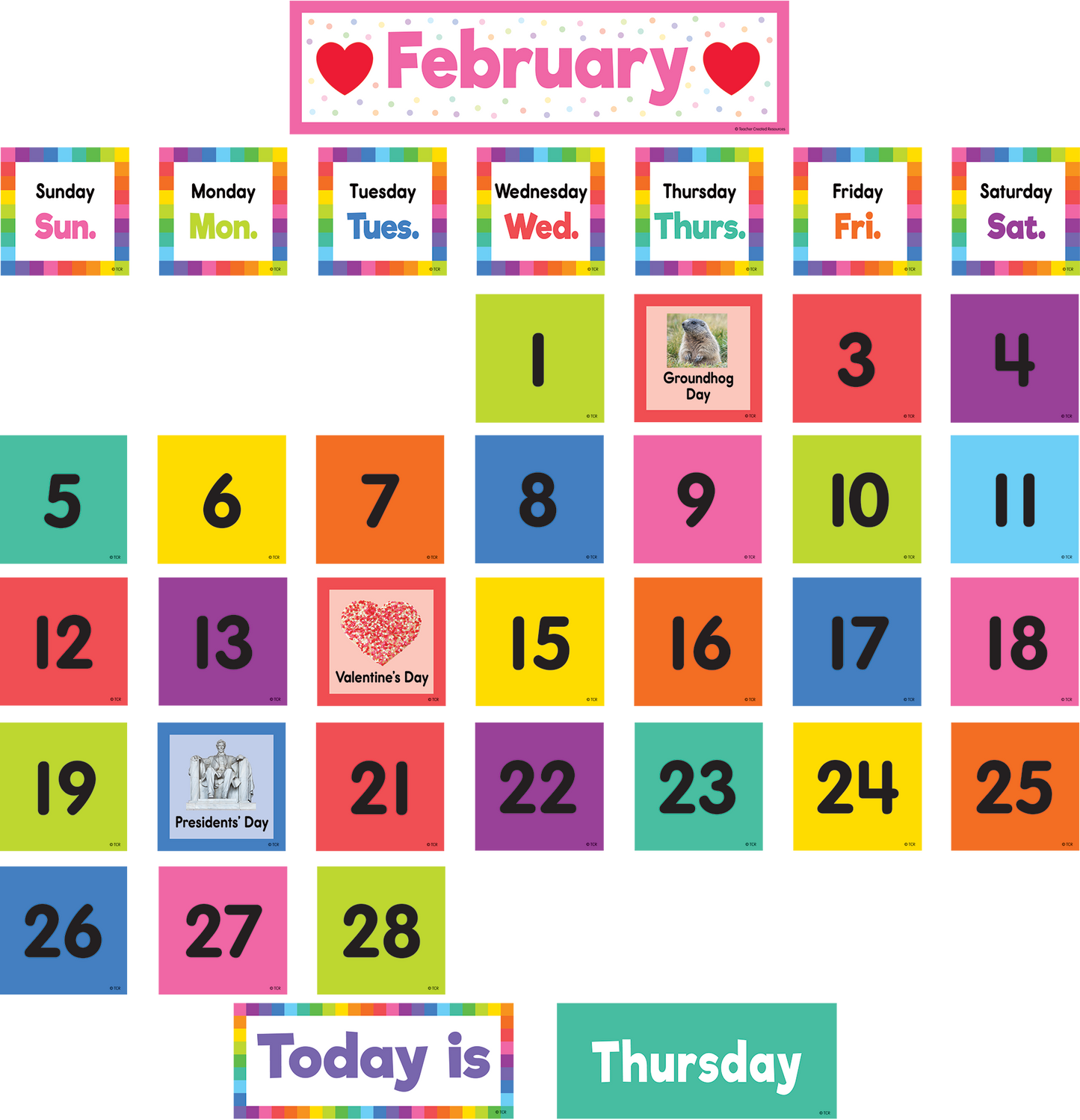 Colorful Calendar Pocket Chart Cards