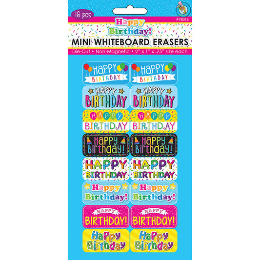 H BIRTHDAY MINI WBOARD ERASER 16/PK