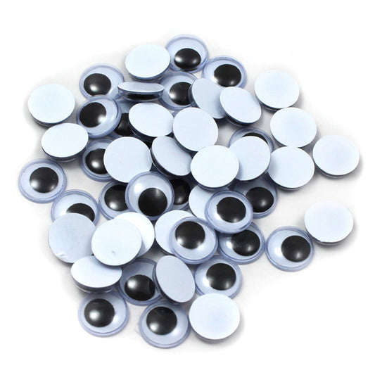 WIGGLE EYES ROUND 12MM BLACK 50CT