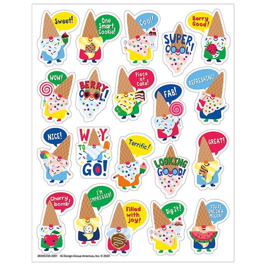 There's gnome doubt about it - everyone loves dessert! These fun and colorful candy scented stickers are sure to be a favorite among students, teachers, and parents! Features fun sticker poses of ultra cool flamingos, each with a long-lasting smell.  Add to graded assignments, classroom crafts, letters, party invites, cards, rewards, and more!

Includes 80 scented self-adhesive stickers per pack. Individual sticker size varies slightly by design.