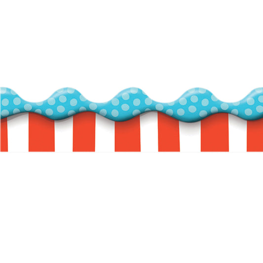 Use Eureka School Extra Wide Deco Trim® to add a finishing border to your displays, windows, doorways or chalkboards. Vibrant colors plus a variety of styles and themes can add creativity to displays, windows, chalkboards and more.

12 strips per package each measuring 3 1/4" x 37" for a total of 37 feet!