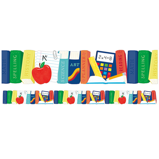 Use Eureka School Extra Wide Deco Trim® to add a finishing border to your displays, windows, doorways or chalkboards. Vibrant colors plus a variety of styles and themes can add creativity to displays, windows, chalkboards and more.

12 strips per package each measure 3 1/4" x 12" for a total of 37 feet!