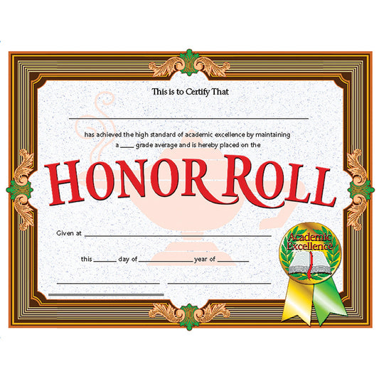 CERTIFICATES HONOR ROLL 30/PK