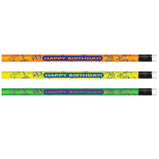 PENCILS NEON HAPPY BIRTHDAY 12/PK