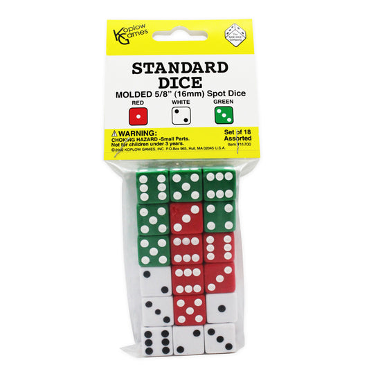 DOT DICE 6 EACH OF RED WHITE &